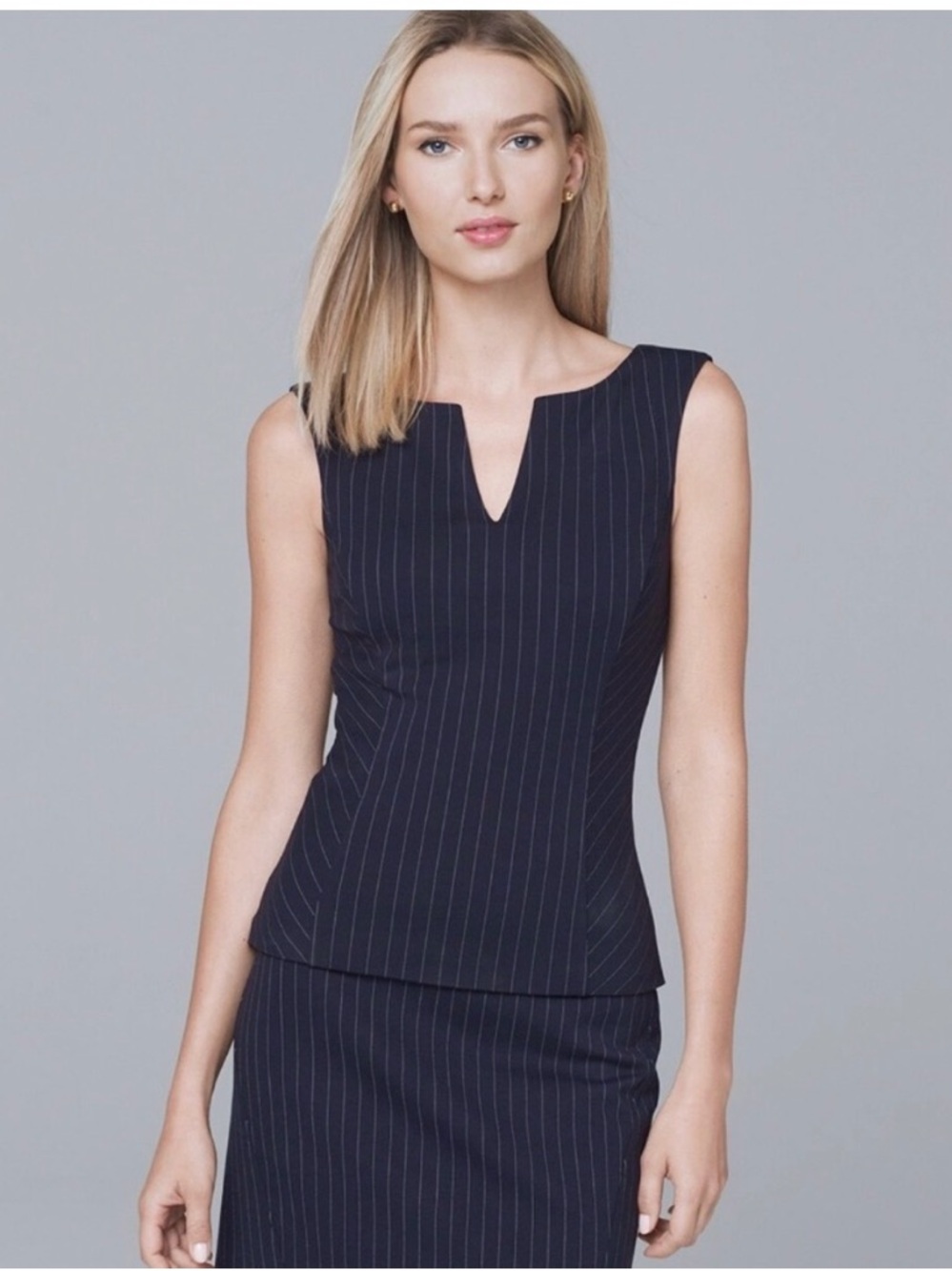 White House Black Market Navy pinstripe Top and skirt set
